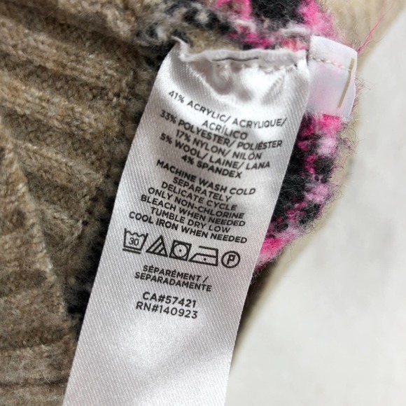 LOFT Womens L Brown Pink Fair Isle Sweater Dress Mock Neck Stretch Long Sleeve - Picture 4 of 6